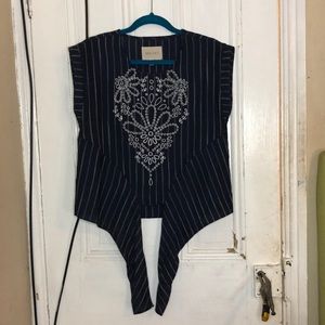 Small Moon River Tie Front Top in Navy